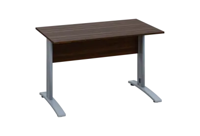 EPK 27 - 12 stůl kancelářský, kovová podnož stříbrná, deska 25 mm, široký 1200 mm, ořech královský